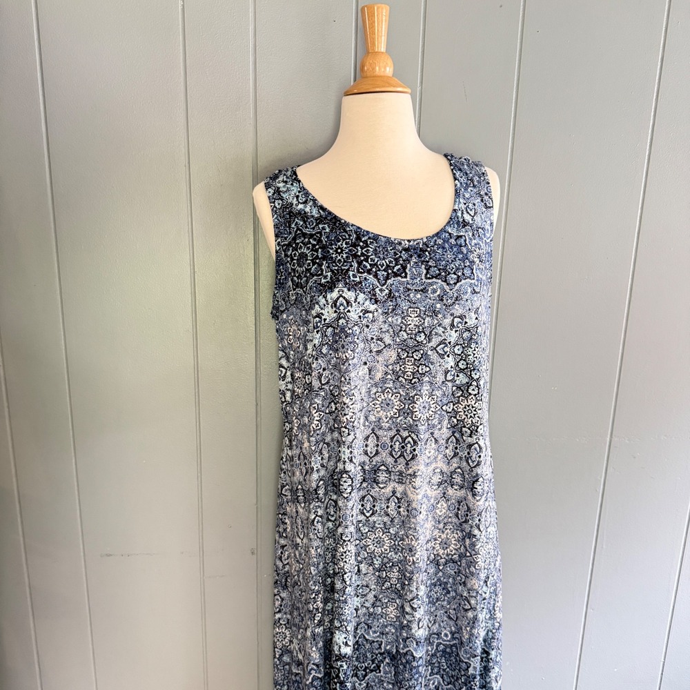 NWT Cynthia Rowley‎ Womens 1X Maxi Dress Blue Medallion Tile Print Banana Boho